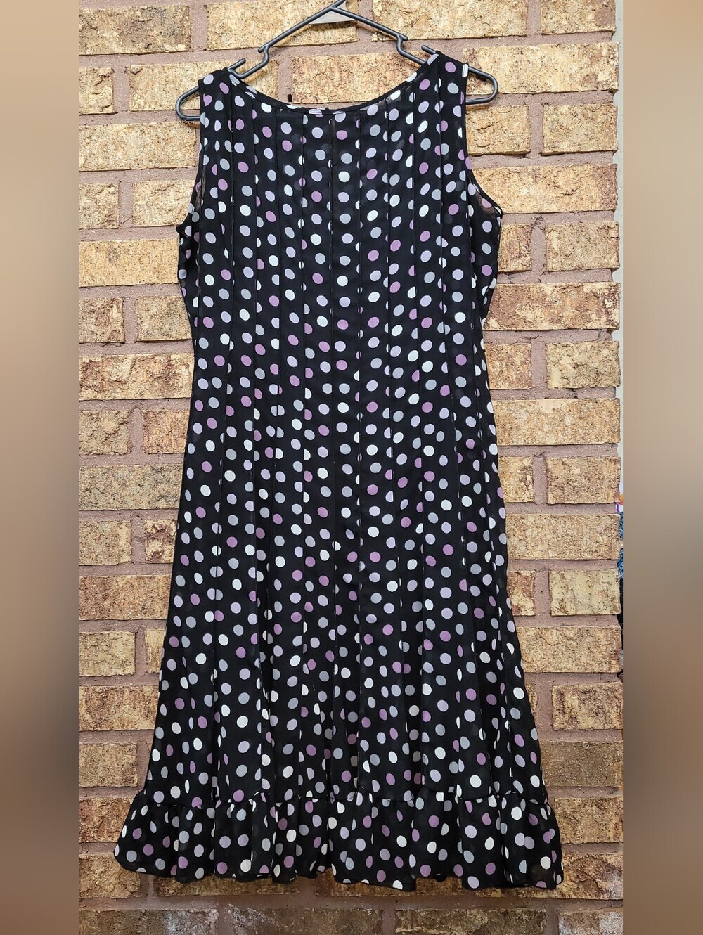 Sandra Darren Polka Dot Sleeveless Sheer Ruffle Bottom Dress Size 6